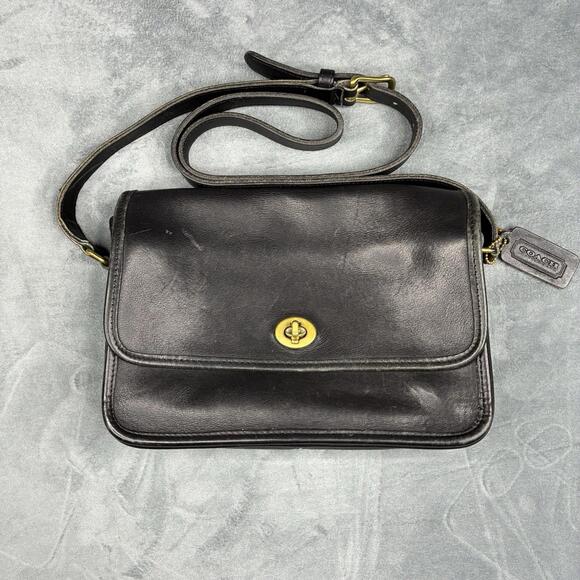 Vintage Coach Black Glove Tanned Leather Flap Crossbody Bag USA Made 0659-112 - Picture 12 of 15